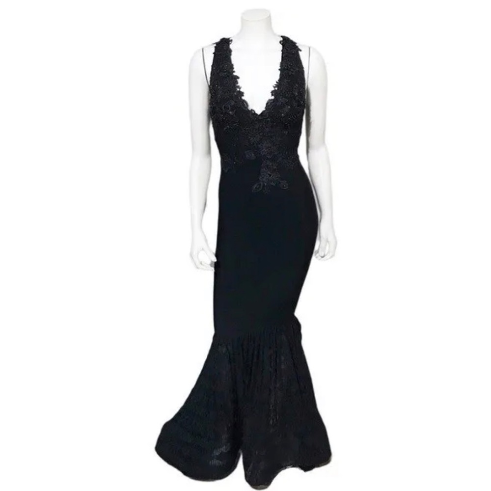 Maison Lessage Black Lace
Appliqué Fitted Mermaid Formal
Prom Dress Sz-4